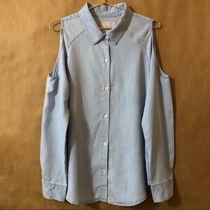 Rails Sadie Chambray Tencel Button Shirt Light Vintage Wash Cold Shoulder Size M